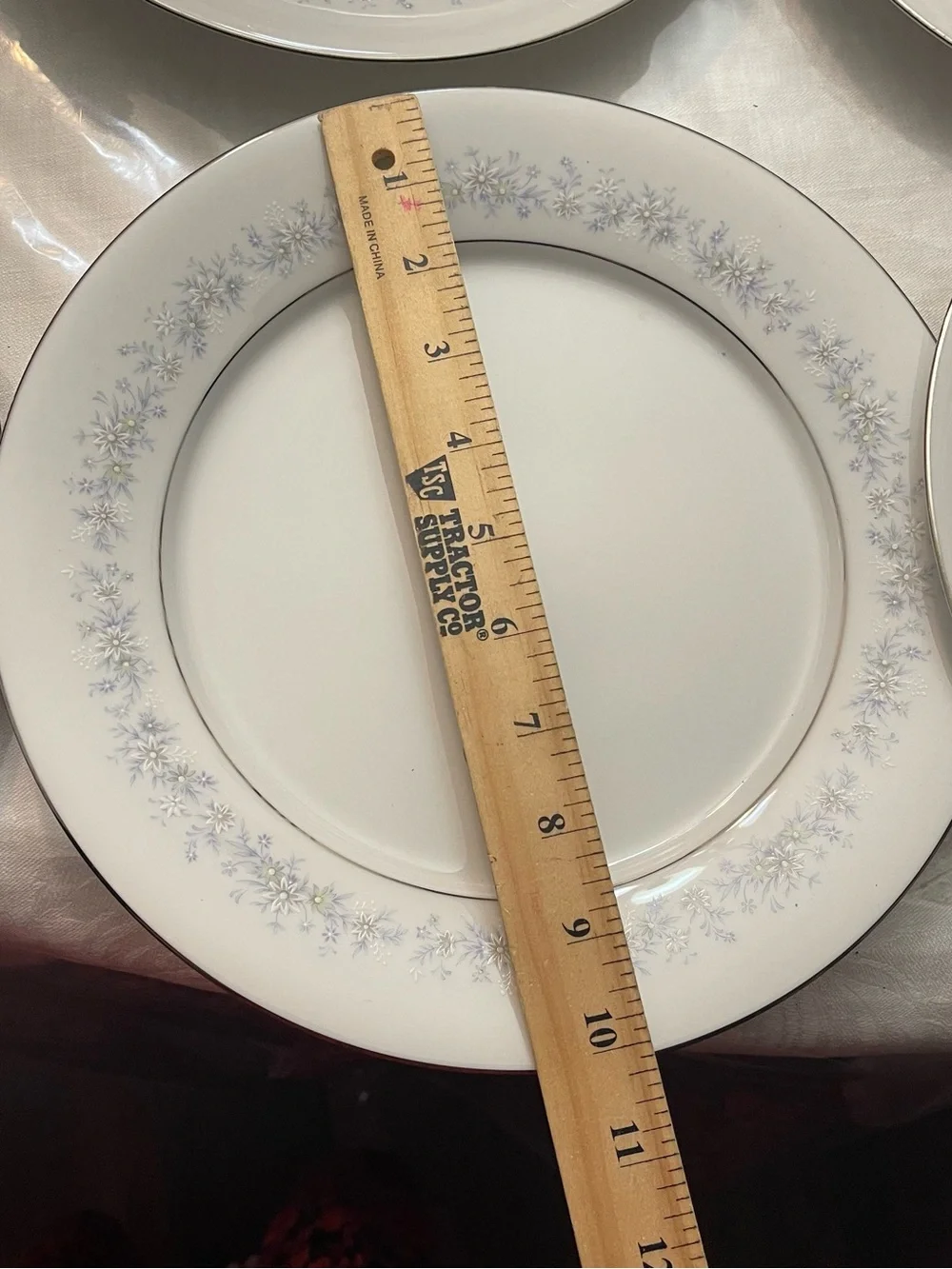 Noritake White Porcelain Dinner Plates with Silver Floral Trim